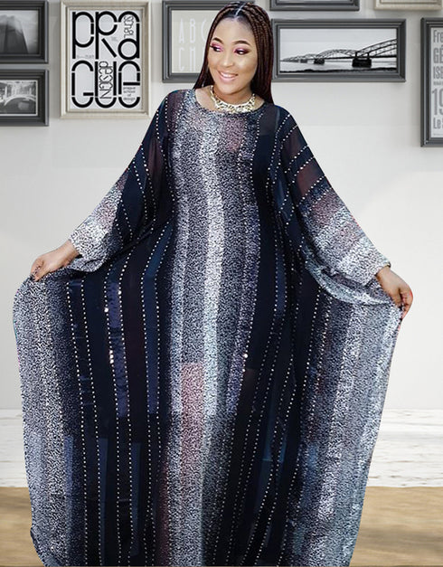 Elegant Party Dress in Abaya Style with Dubai Stripe Print